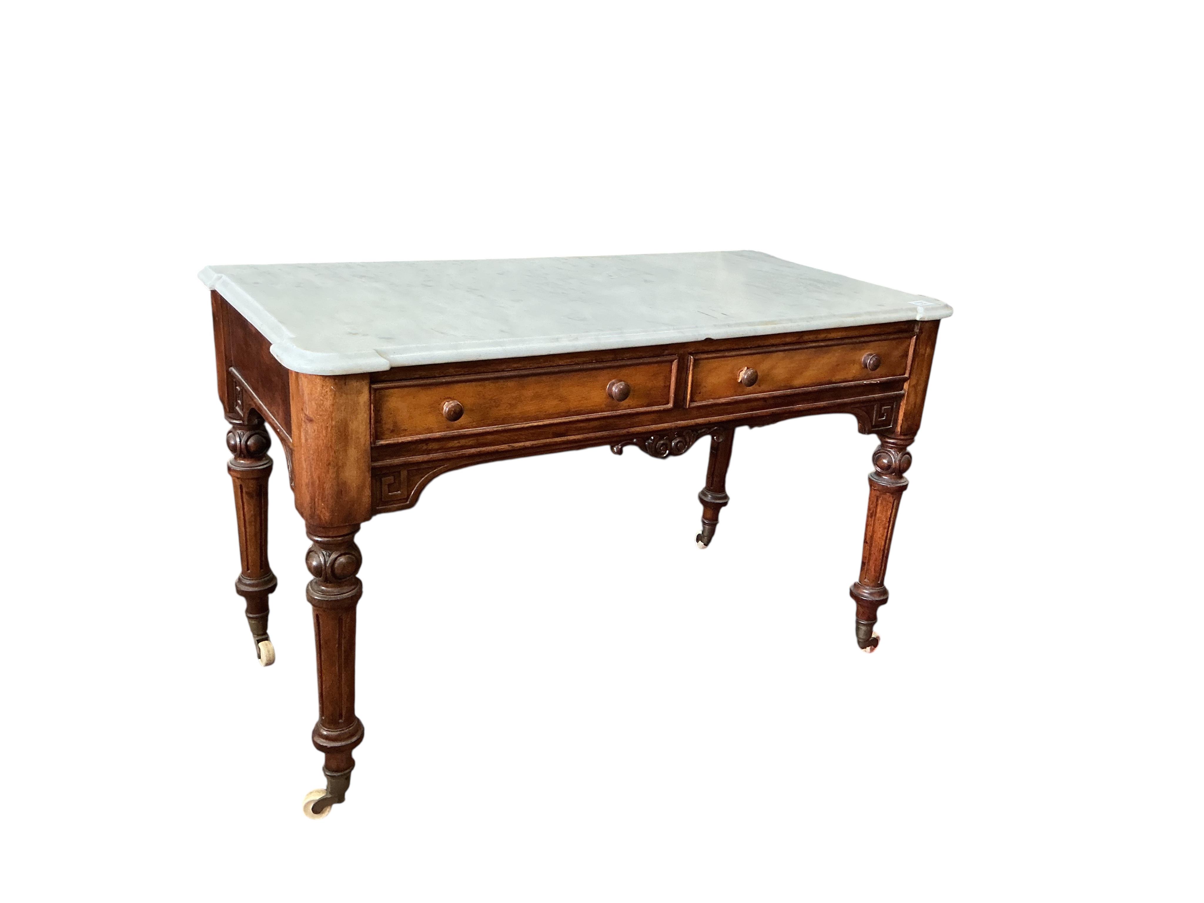 A Victorian mahogany marble top washstand, width 120cm, depth 60cm, height 74cm